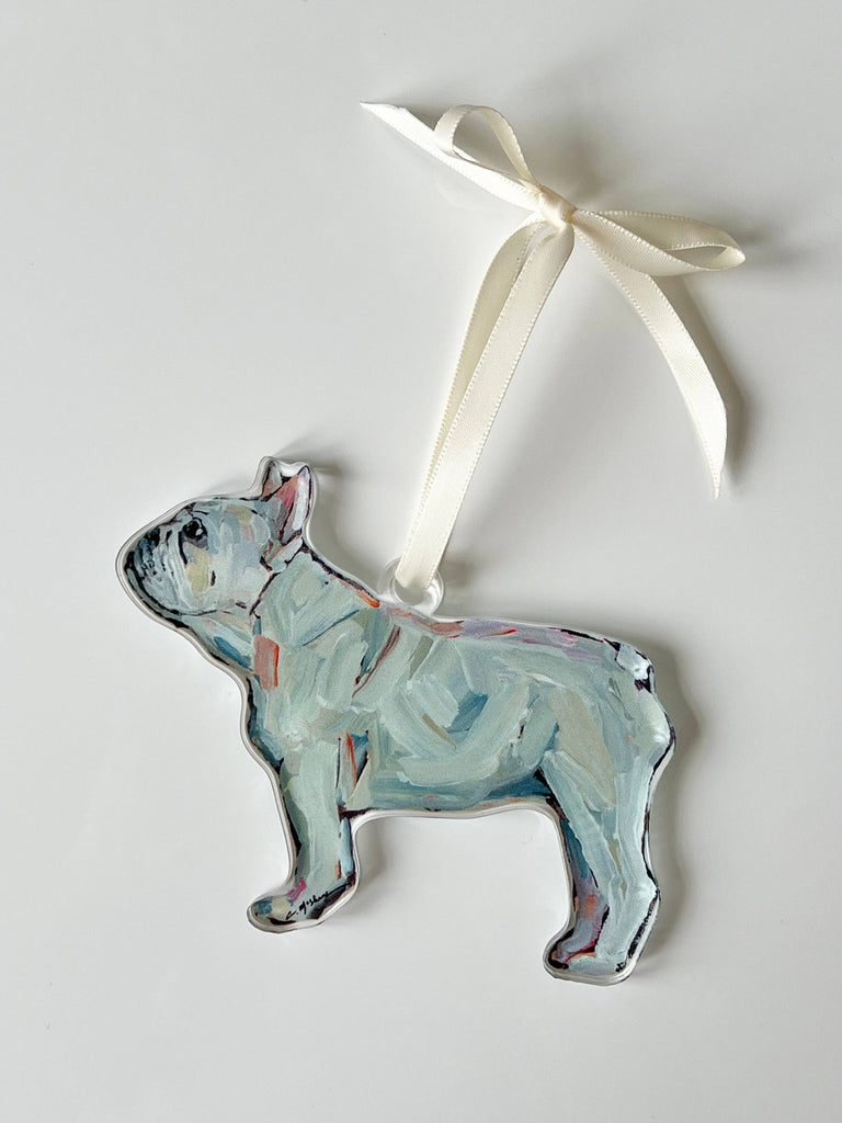 Frenchie White Ornament WHOLESALE-Chelsea McShane Art -