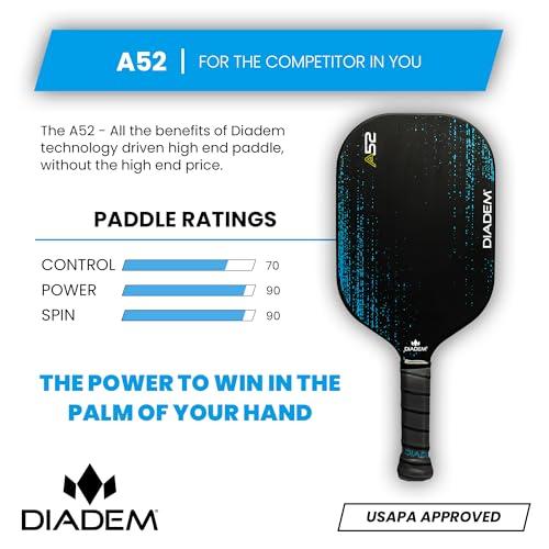 Diadem A52 USAPA Approved Carbon Fiber Face Pickleball Paddle Made for Control and Spin