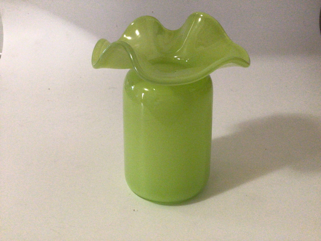 Apple Green Terra Glassworks Ruffled Bud Vase