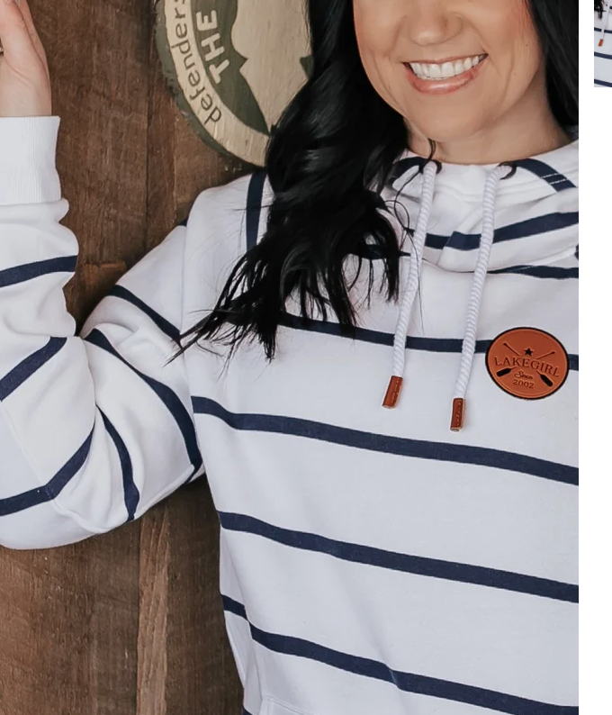 Lakegirl Fleece Stripe Hoodie White/Navy -M