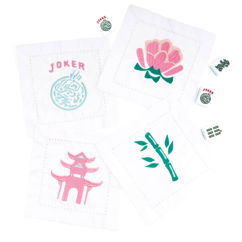 Mahjong Embroidered Cocktail Napkin Set-8 Oak Lane