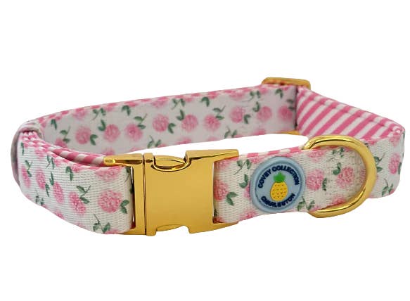 Covey Collection - Hydrangea Dog Collar - Pink: Gold, Large