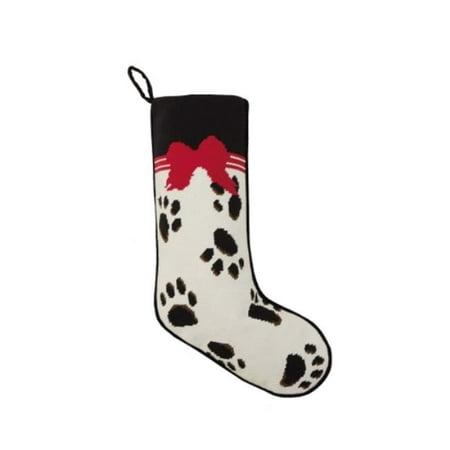 Black Paws Christmas stocking on White Embroidered Stocking 11 x 18 in.