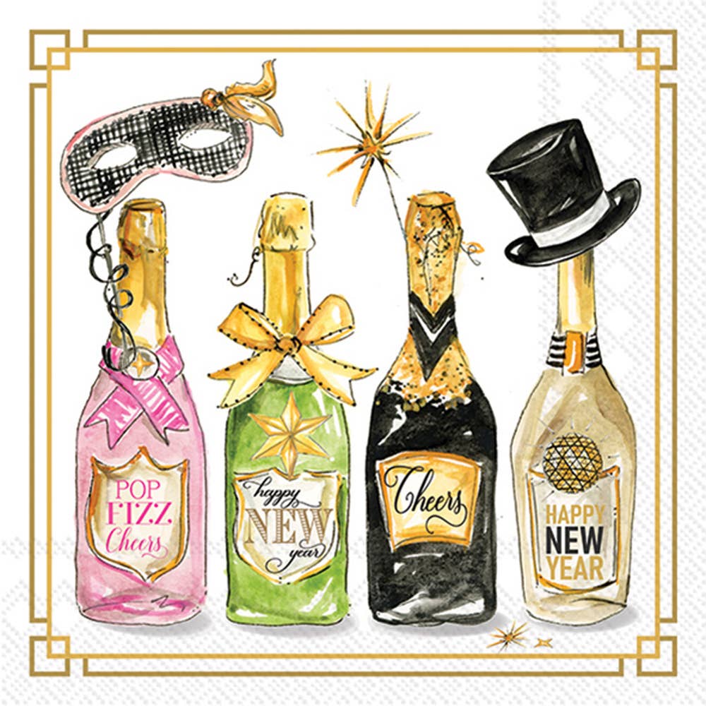 Paper Cocktail Napkins Pk/20 New Years Bottles Christmas-Boston International