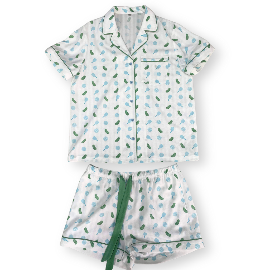 Fresh Pickle - S Pickleball Pajama Set: Blue Short Set,