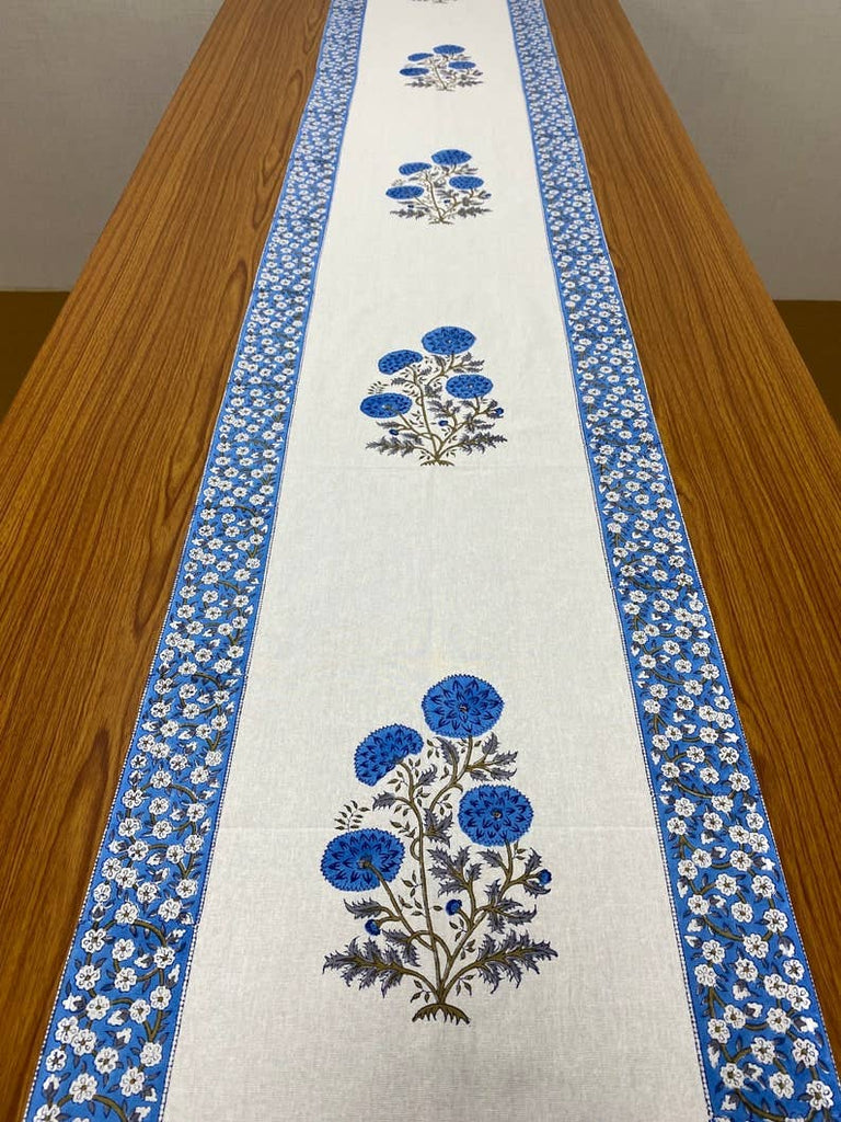 Fabricrush - Dodger Blue Indian Hand Block Print 16x106 inches Table Runner: