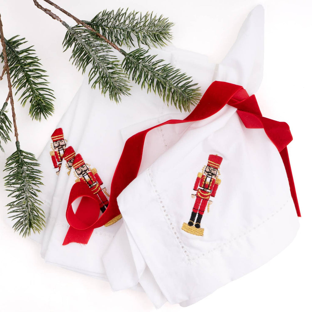 4 Piece Set Nutcracker Embroidered Dinner Napkins-8 Oak Lane -