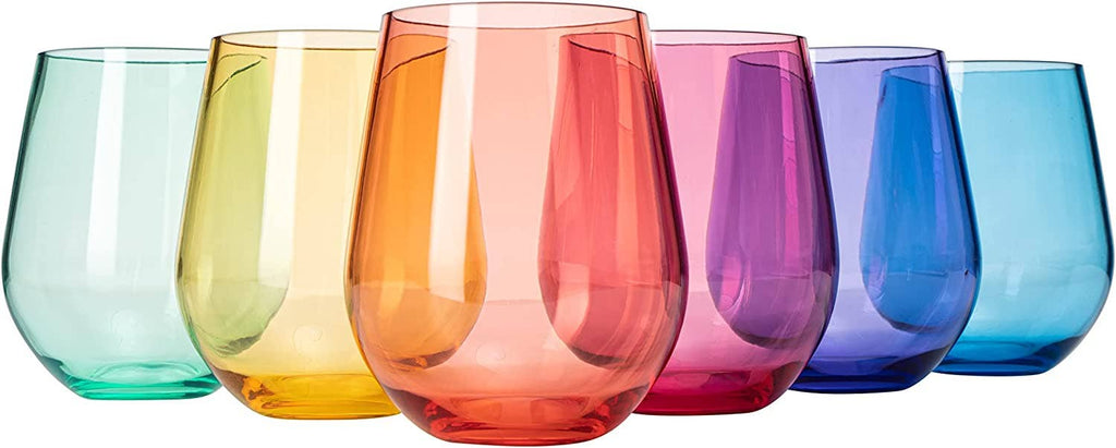 Stemless /   6 Unbreakable Colored Stemless Wine Glasses Acrylic Italian