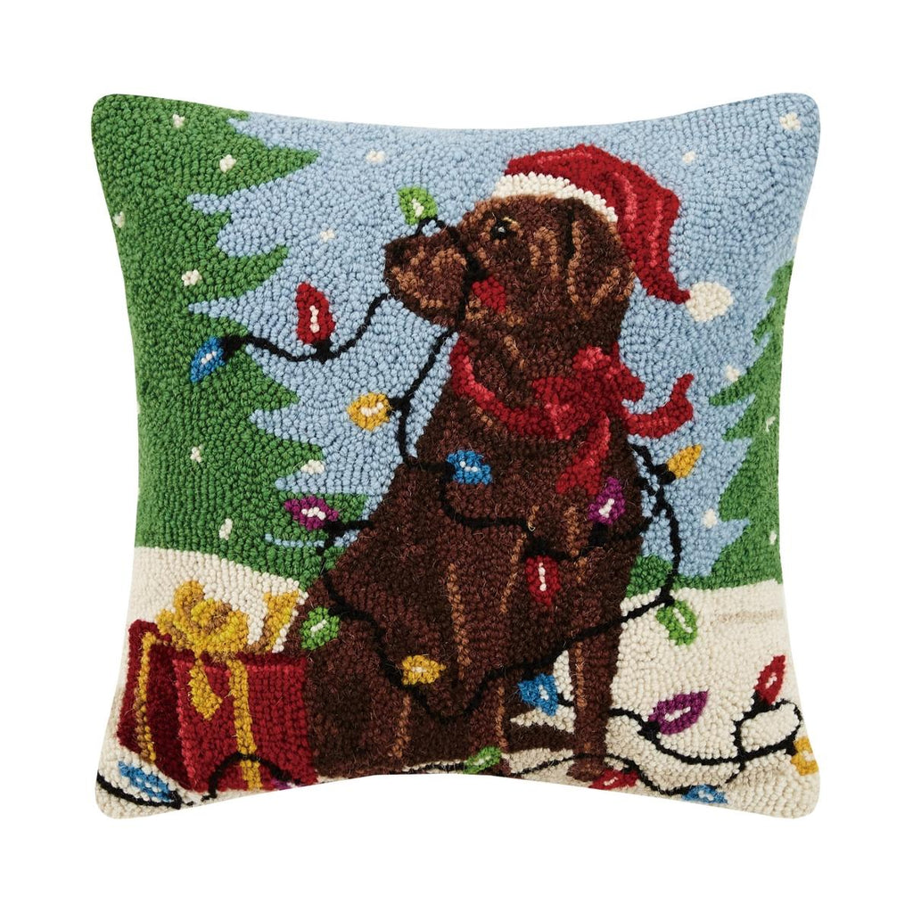 Chocolate Labrador Holiday Hook Poly Fill Pillow-31SJM10073C16SQ 16 x 16 In.