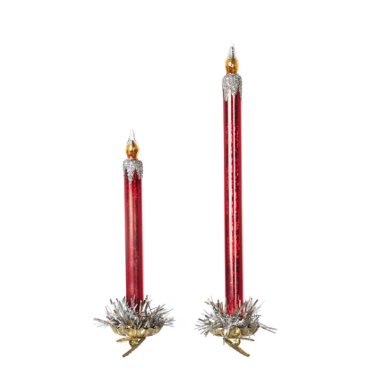 Frosted Red Glass Taper Candle Clip-On Ornament-S/2-PH