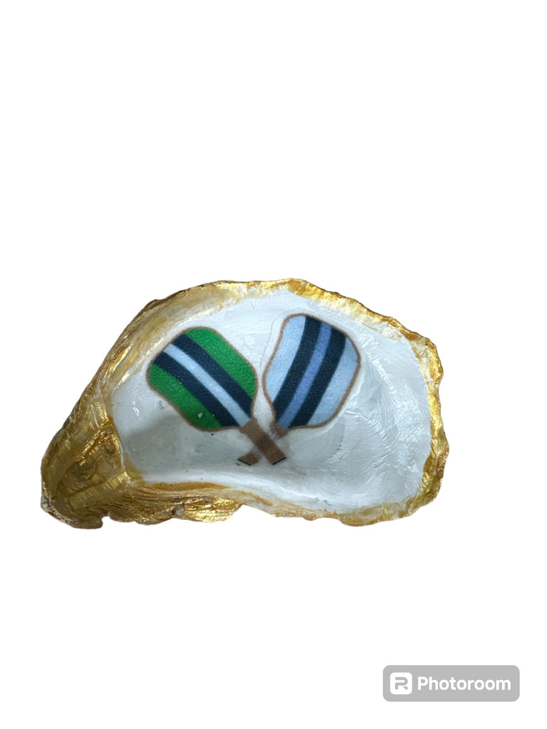 Gold Oyster Shell with Blue & Green Pickleball Paddles - Medium