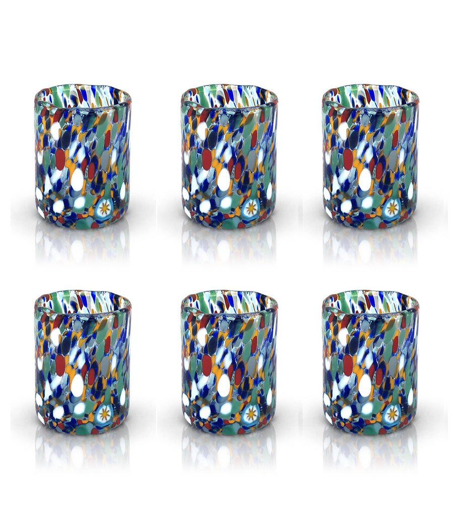 Mazzega Art & Design - 6 Shot Glasses in Glass “I Colori di Murano” .ARLECCHINO