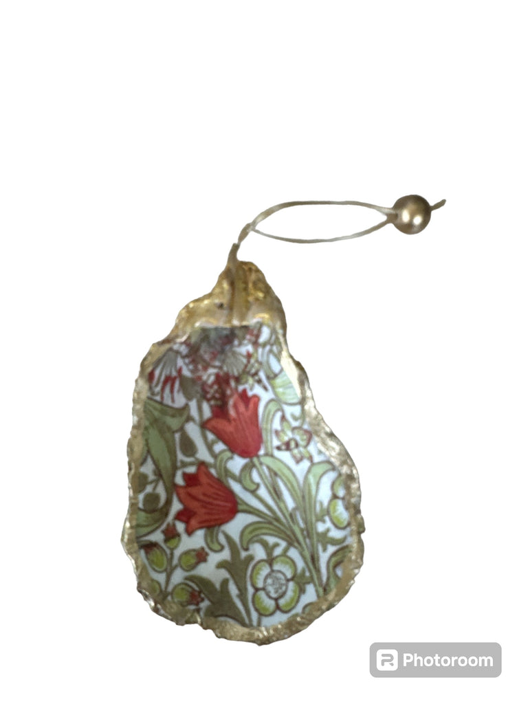 Gold Oyster Shells by Marigold Creations-Hanging Ornament -Orange Flowers white background