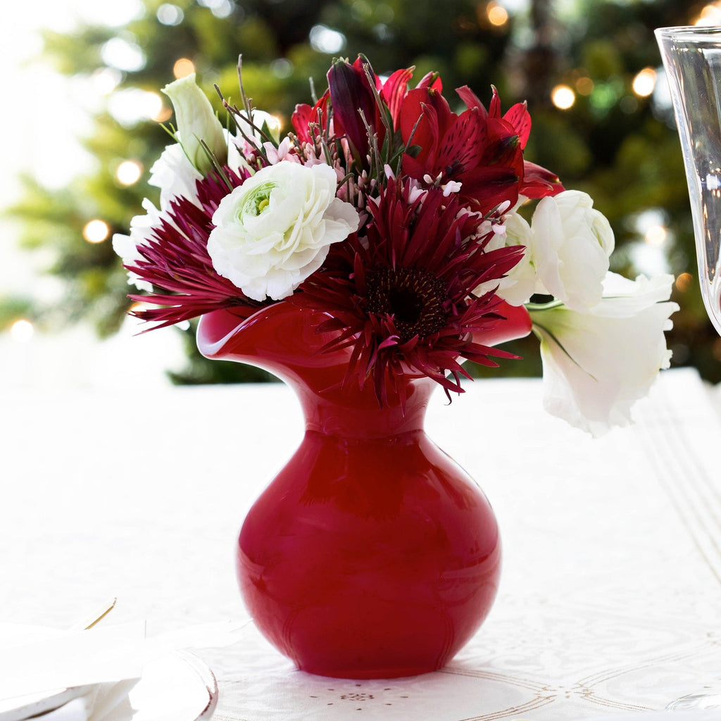 Hibiscus Glass Red Medium Fluted Vase