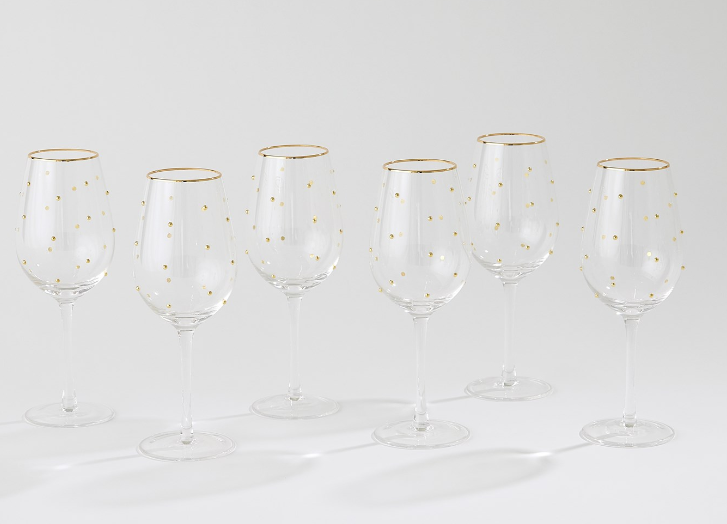 Celebration Wine Glasses-Clear w/ Gold Dots-S/6-GV (1)