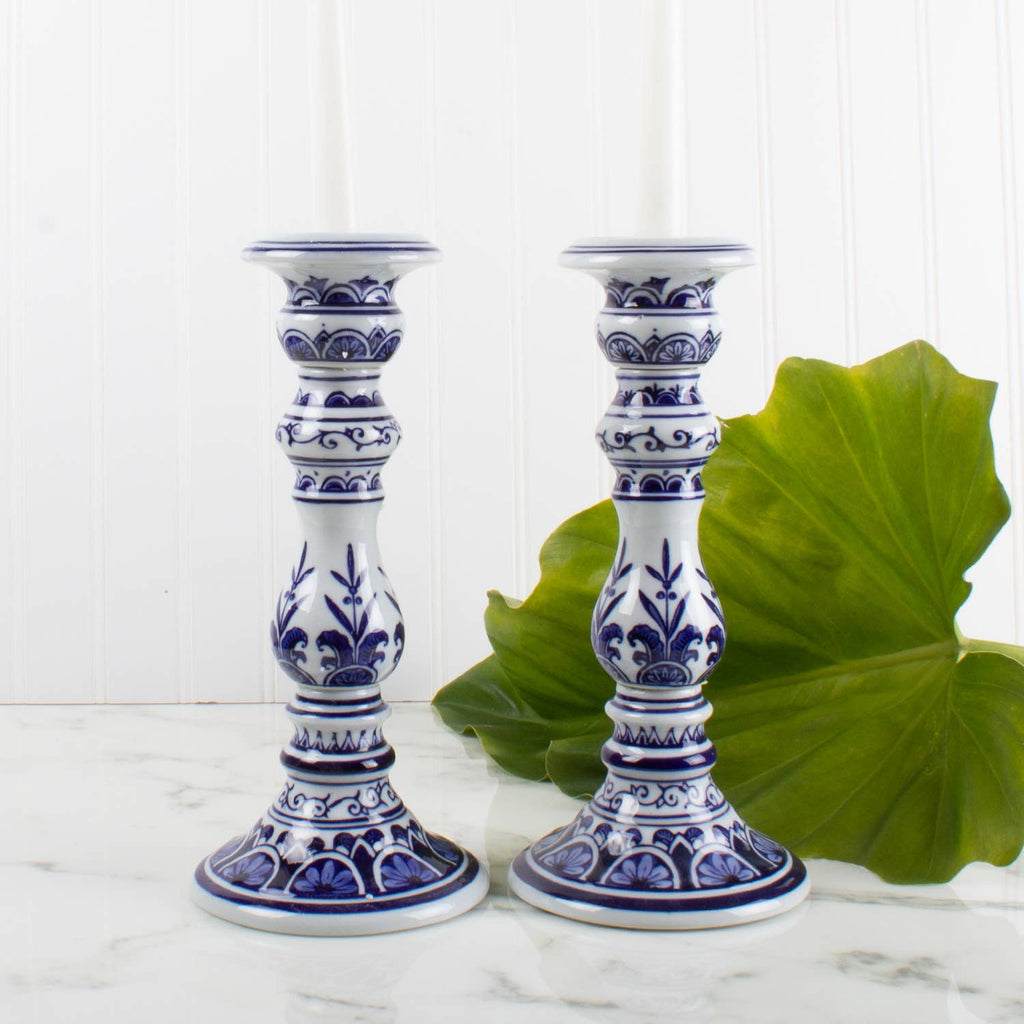 Blue Chinoiserie Candlestick Set - Lg - 8 Oak Lane