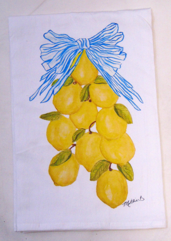 Limited Edition Lemon Garland on White Flour Sack Towel-Lowcountry Linens