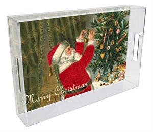 Marye-Kelley - T1511- Santa with Christmas Tree Lucite Tray: 12" by 12"