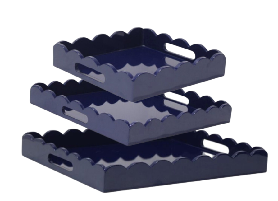 The Enchanted Home - NAVY HIGH GLOSS SCALLOPED SERVING TRAY (4 SIZES): Large