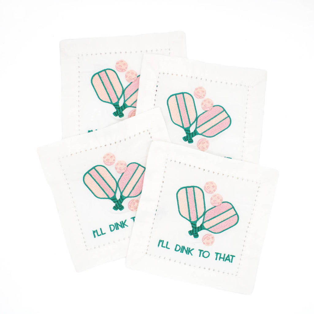 8 Oak Lane - Pickleball Embroidered Cocktail Napkin Set